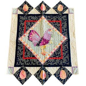 Vintage Colorful Mini Quilt Farm Chicken Hen Egg Theme Table Topper